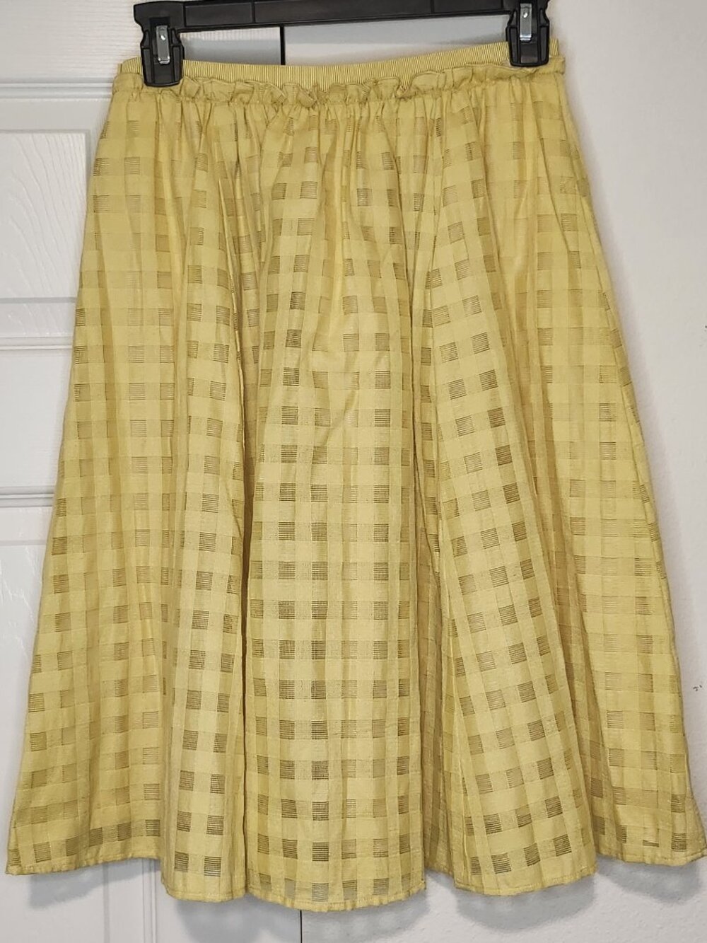 Kumikyoku Yellow Woven Check A-Line Skirt Size 2 Made in Japan
